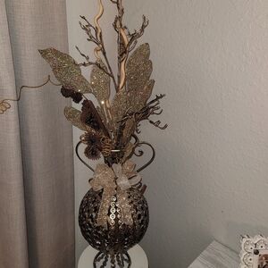 Elegant Brown Decorative Vase with Glitter Accents